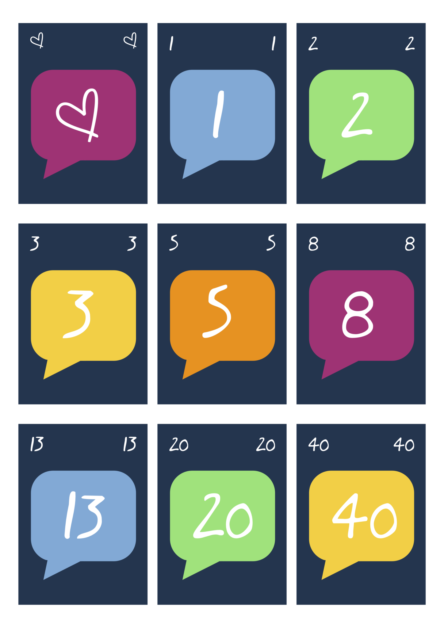 Planning Poker Cards * Agile Estimation * Fibonacci numbers * for 5